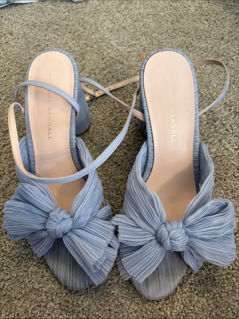 Loeffler Randall Light Blue Pleated Bow Block Heel Sandals